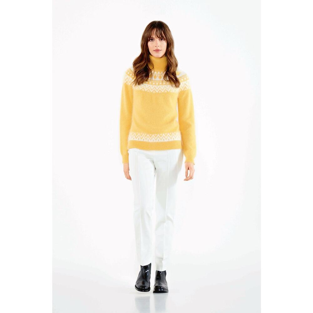 Escada Resort Sweater Women S Turtleneck Angora Yellow Fair Isle Fluffy Italy - Picture 2 of 9